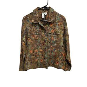 Coldwater Creek Paisley Embroidered Jacket Size M Brown Multicolor Fall Muted